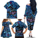 Emu NAIDOC 2024 Family Matching Off The Shoulder Long Sleeve Dress and Hawaiian Shirt Aboriginal Art Style