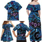 Emu NAIDOC 2024 Family Matching Off Shoulder Maxi Dress and Hawaiian Shirt Aboriginal Art Style