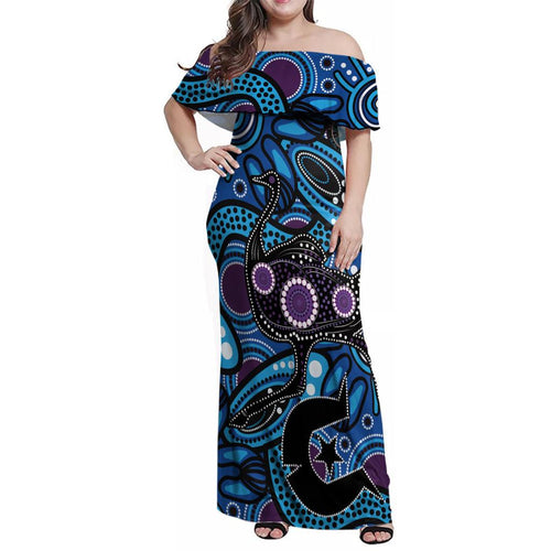 Emu NAIDOC 2024 Family Matching Off Shoulder Maxi Dress and Hawaiian Shirt Aboriginal Art Style