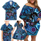 Emu NAIDOC 2024 Family Matching Off Shoulder Short Dress and Hawaiian Shirt Aboriginal Art Style