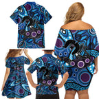Emu NAIDOC 2024 Family Matching Off Shoulder Short Dress and Hawaiian Shirt Aboriginal Art Style
