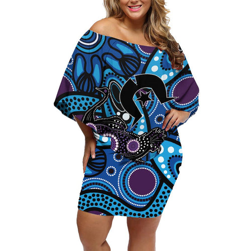 Emu NAIDOC 2024 Family Matching Off Shoulder Short Dress and Hawaiian Shirt Aboriginal Art Style