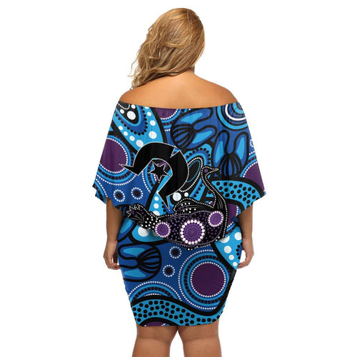 Emu NAIDOC 2024 Family Matching Off Shoulder Short Dress and Hawaiian Shirt Aboriginal Art Style