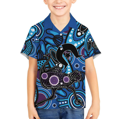 Emu NAIDOC 2024 Family Matching Off Shoulder Short Dress and Hawaiian Shirt Aboriginal Art Style