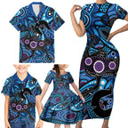Emu NAIDOC 2024 Family Matching Short Sleeve Bodycon Dress and Hawaiian Shirt Aboriginal Art Style