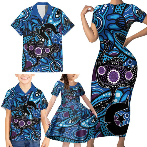 Emu NAIDOC 2024 Family Matching Short Sleeve Bodycon Dress and Hawaiian Shirt Aboriginal Art Style
