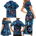 Emu NAIDOC 2024 Family Matching Short Sleeve Bodycon Dress and Hawaiian Shirt Aboriginal Art Style