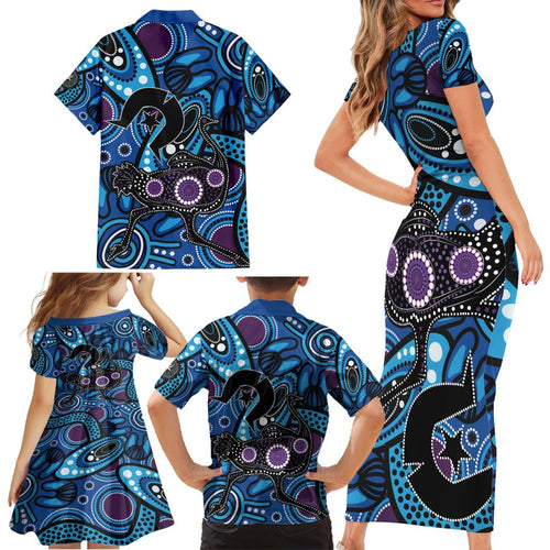 Emu NAIDOC 2024 Family Matching Short Sleeve Bodycon Dress and Hawaiian Shirt Aboriginal Art Style