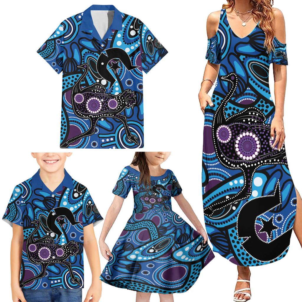 Emu NAIDOC 2024 Family Matching Summer Maxi Dress and Hawaiian Shirt Aboriginal Art Style
