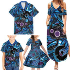 Emu NAIDOC 2024 Family Matching Summer Maxi Dress and Hawaiian Shirt Aboriginal Art Style