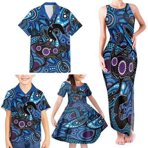 Emu NAIDOC 2024 Family Matching Tank Maxi Dress and Hawaiian Shirt Aboriginal Art Style