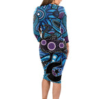 Emu NAIDOC 2024 Long Sleeve Bodycon Dress Aboriginal Art Style