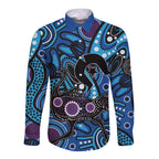 Emu NAIDOC 2024 Long Sleeve Button Shirt Aboriginal Art Style