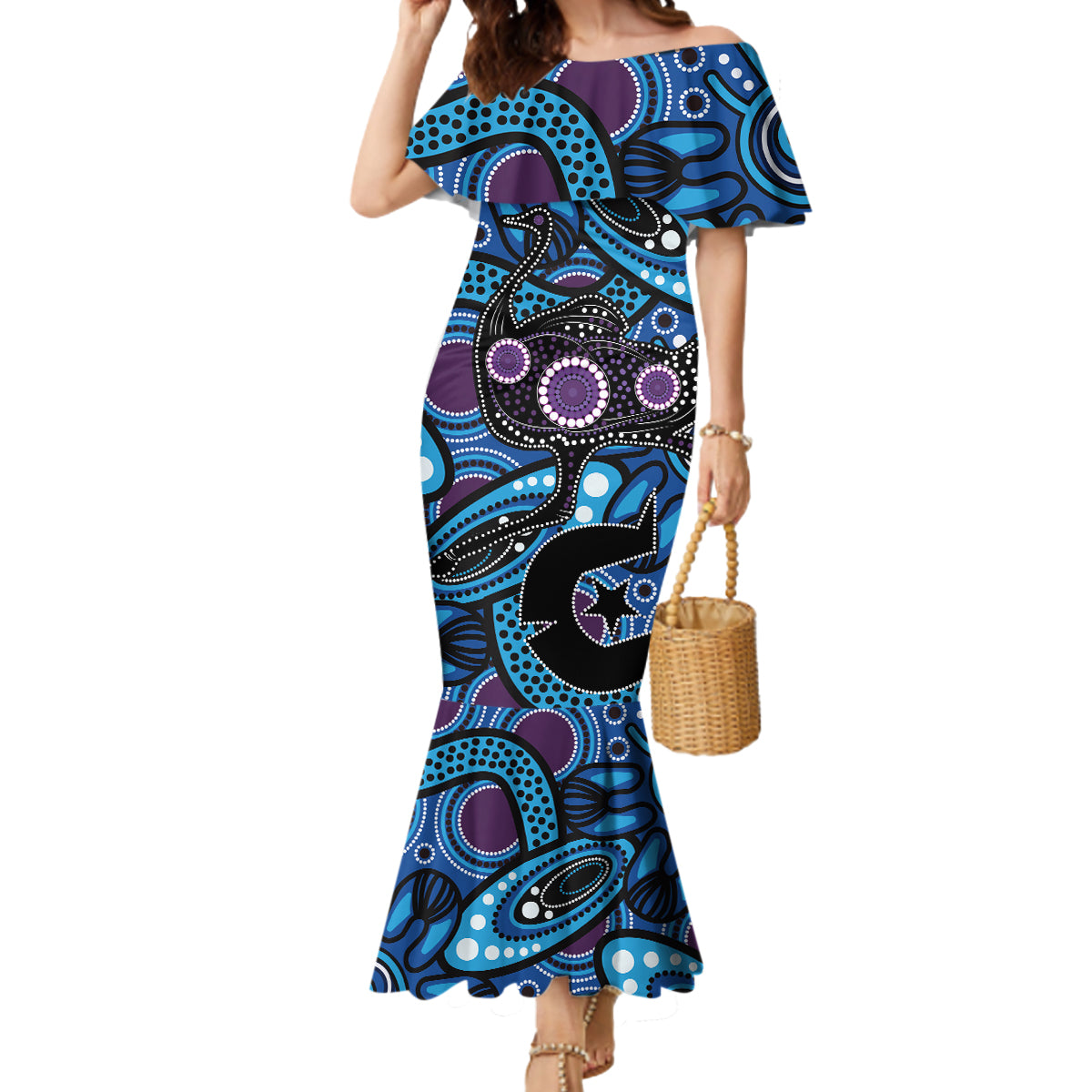 Emu NAIDOC 2024 Mermaid Dress Aboriginal Art Style