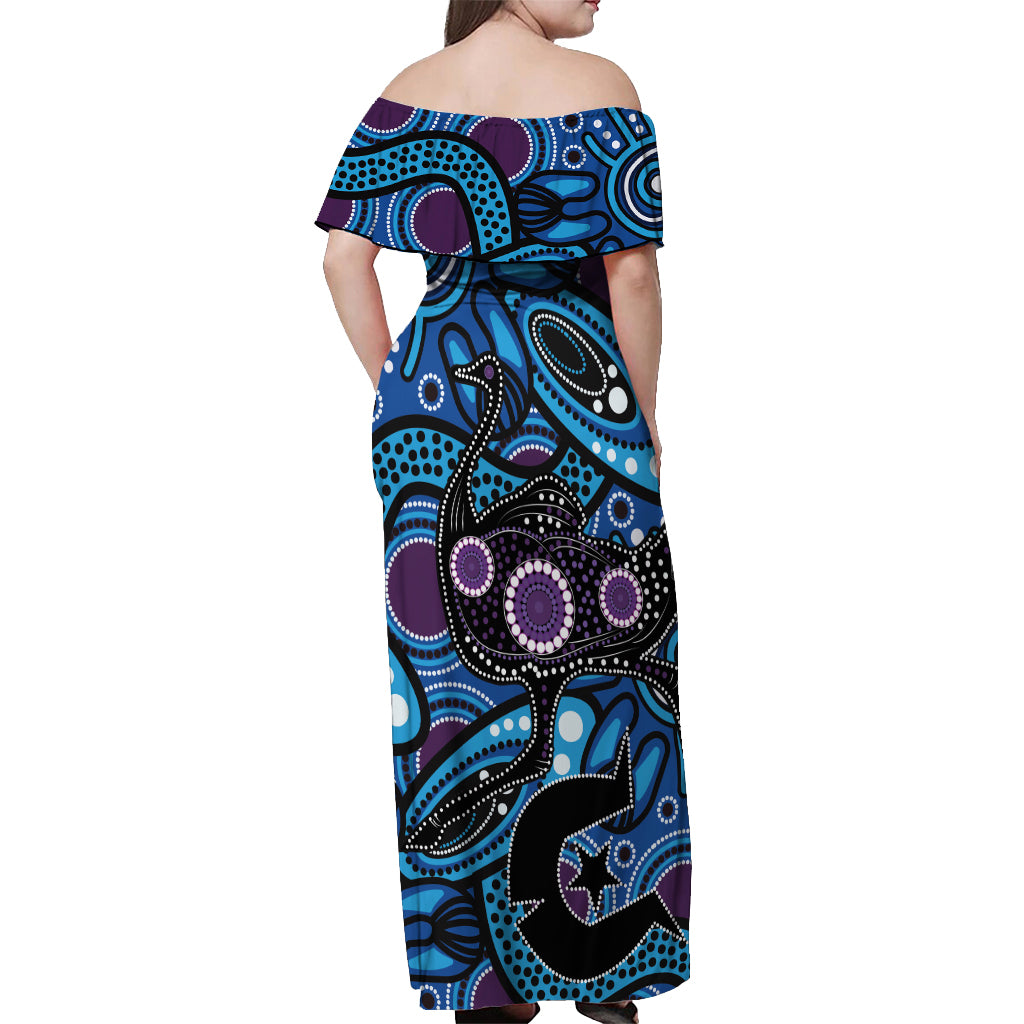 Emu NAIDOC 2024 Off Shoulder Maxi Dress Aboriginal Art Style