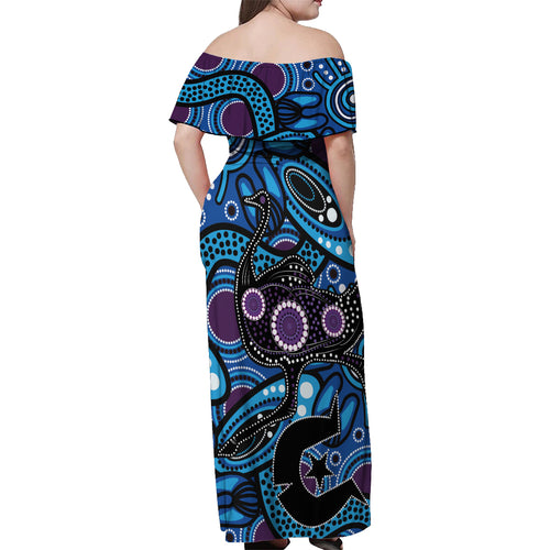 Emu NAIDOC 2024 Off Shoulder Maxi Dress Aboriginal Art Style