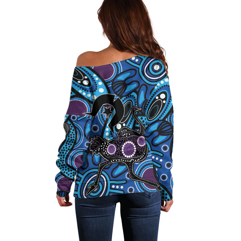 Emu NAIDOC 2024 Off Shoulder Sweater Aboriginal Art Style