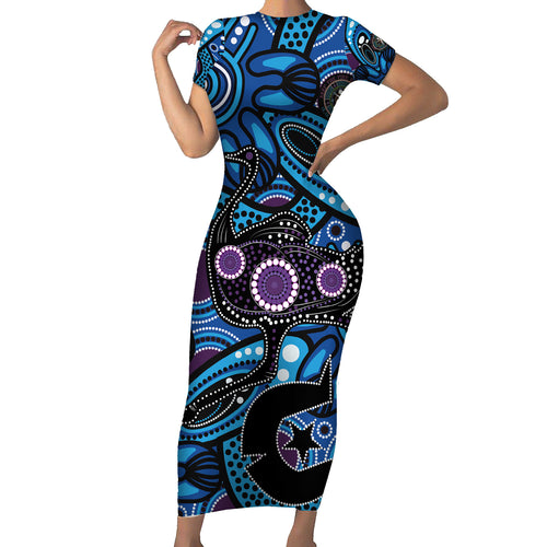 Emu NAIDOC 2024 Short Sleeve Bodycon Dress Aboriginal Art Style
