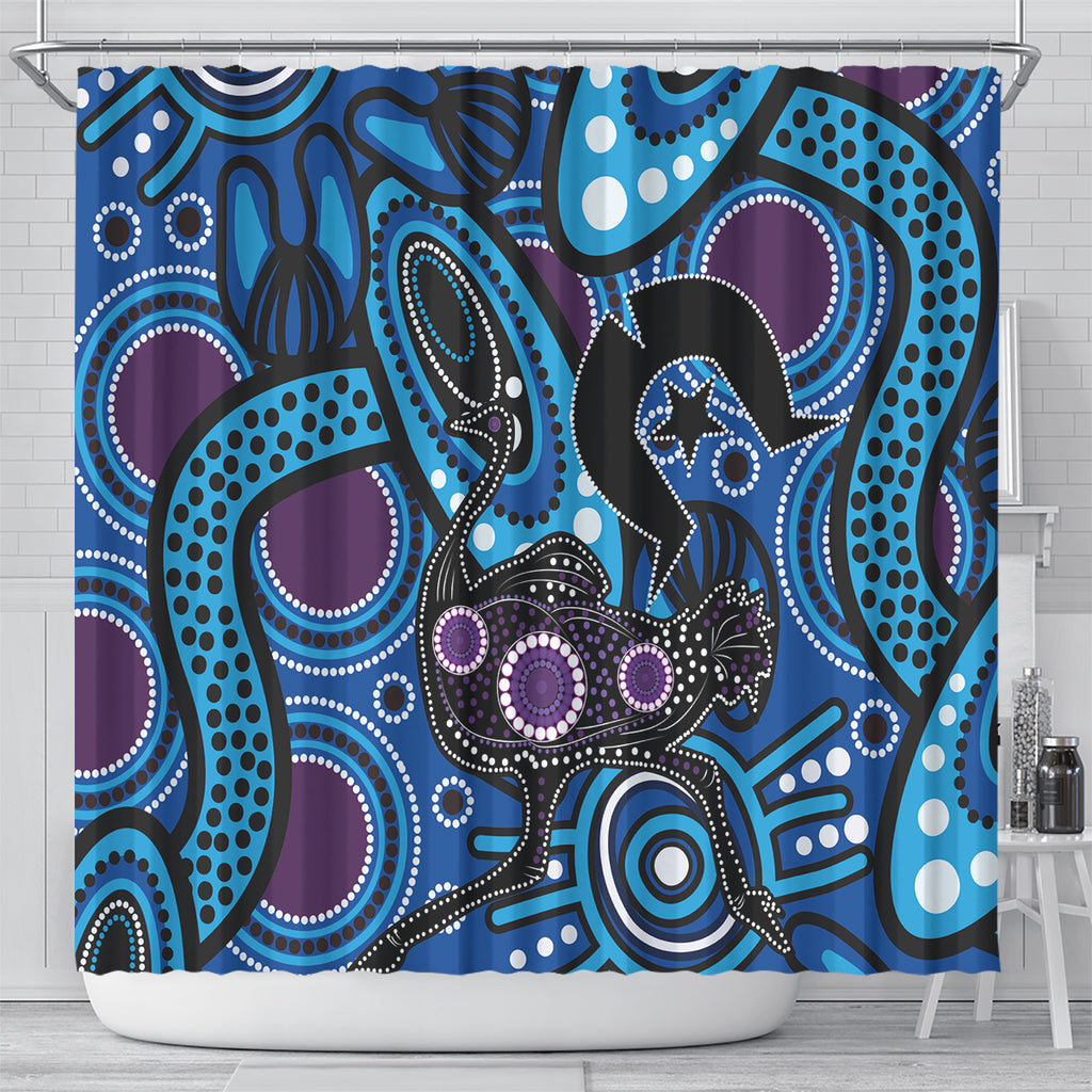 Emu NAIDOC 2024 Shower Curtain Aboriginal Art Style