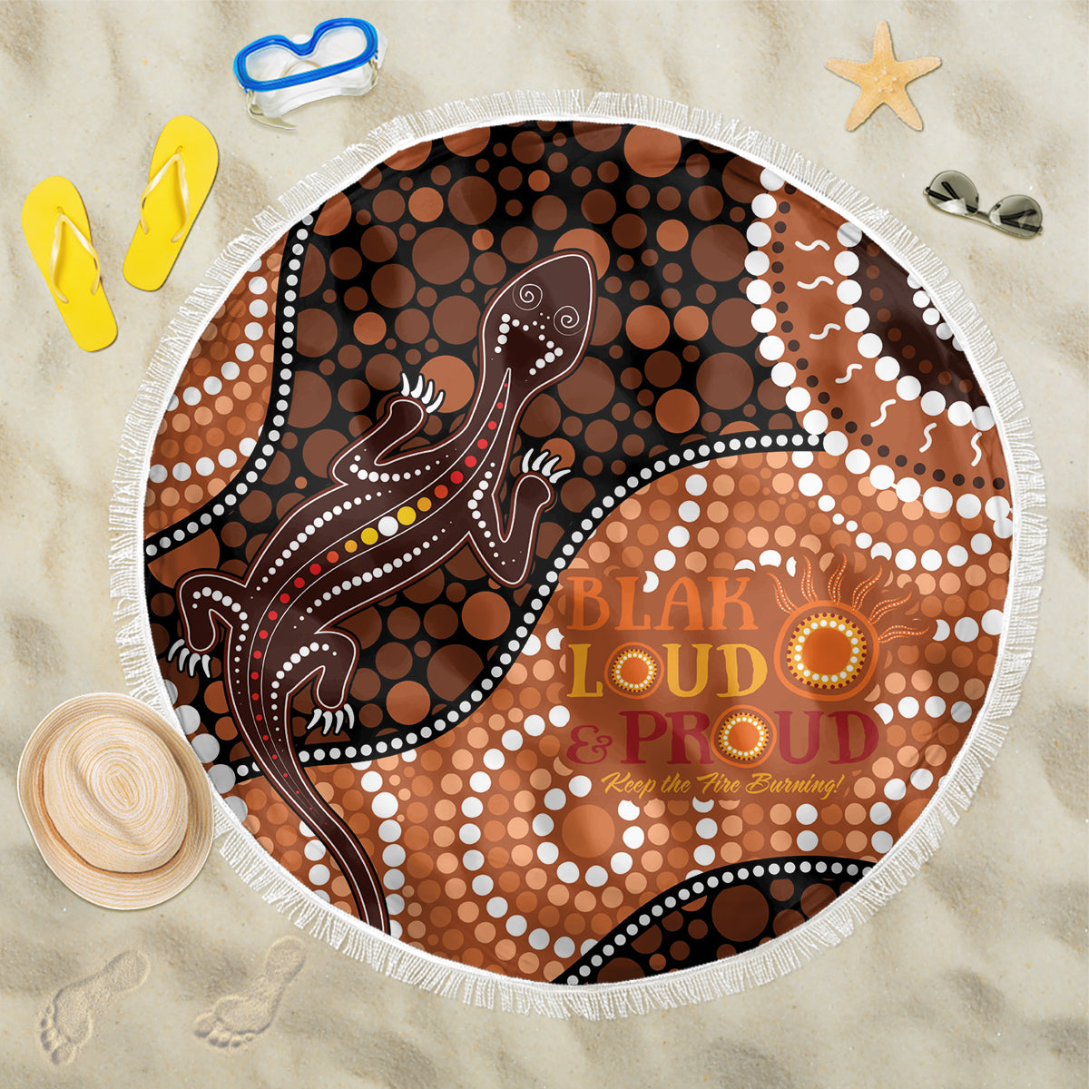 Lizard NAIDOC 2024 Beach Blanket Aboriginal Art Style