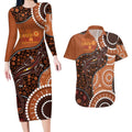 Lizard NAIDOC 2024 Couples Matching Long Sleeve Bodycon Dress and Hawaiian Shirt Aboriginal Art Style