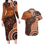 Lizard NAIDOC 2024 Couples Matching Long Sleeve Bodycon Dress and Hawaiian Shirt Aboriginal Art Style