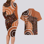 Lizard NAIDOC 2024 Couples Matching Long Sleeve Bodycon Dress and Hawaiian Shirt Aboriginal Art Style