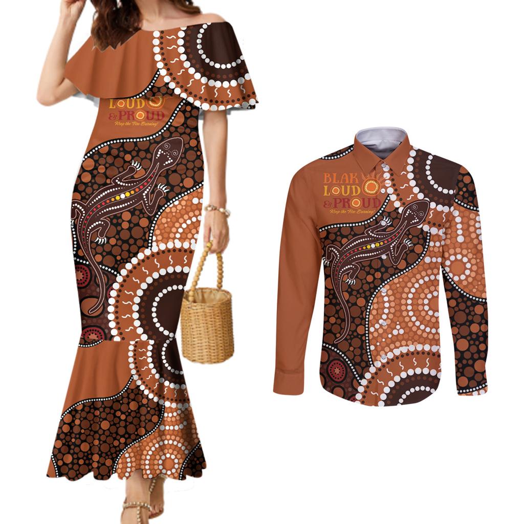 Lizard NAIDOC 2024 Couples Matching Mermaid Dress and Long Sleeve Button Shirt Aboriginal Art Style