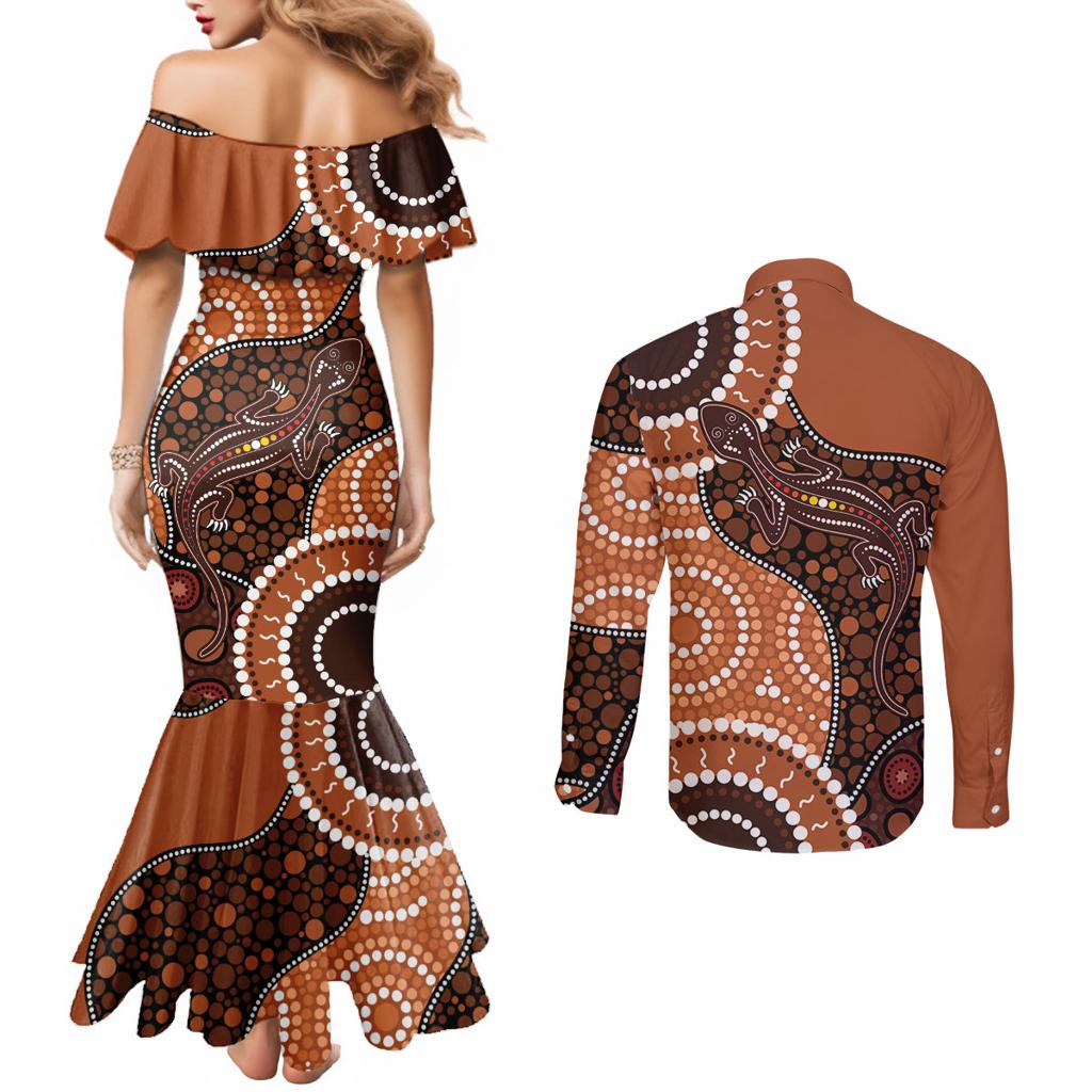 Lizard NAIDOC 2024 Couples Matching Mermaid Dress and Long Sleeve Button Shirt Aboriginal Art Style