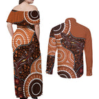 Lizard NAIDOC 2024 Couples Matching Off Shoulder Maxi Dress and Long Sleeve Button Shirt Aboriginal Art Style