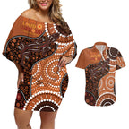 Lizard NAIDOC 2024 Couples Matching Off Shoulder Short Dress and Hawaiian Shirt Aboriginal Art Style