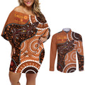 Lizard NAIDOC 2024 Couples Matching Off Shoulder Short Dress and Long Sleeve Button Shirt Aboriginal Art Style