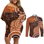 Lizard NAIDOC 2024 Couples Matching Off Shoulder Short Dress and Long Sleeve Button Shirt Aboriginal Art Style