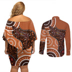 Lizard NAIDOC 2024 Couples Matching Off Shoulder Short Dress and Long Sleeve Button Shirt Aboriginal Art Style