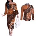 Lizard NAIDOC 2024 Couples Matching Off The Shoulder Long Sleeve Dress and Long Sleeve Button Shirt Aboriginal Art Style