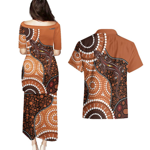Lizard NAIDOC 2024 Couples Matching Puletasi and Hawaiian Shirt Aboriginal Art Style