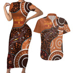 Lizard NAIDOC 2024 Couples Matching Short Sleeve Bodycon Dress and Hawaiian Shirt Aboriginal Art Style