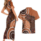 Lizard NAIDOC 2024 Couples Matching Short Sleeve Bodycon Dress and Hawaiian Shirt Aboriginal Art Style