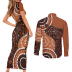 Lizard NAIDOC 2024 Couples Matching Short Sleeve Bodycon Dress and Long Sleeve Button Shirt Aboriginal Art Style