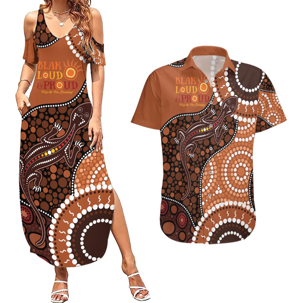 Lizard NAIDOC 2024 Couples Matching Summer Maxi Dress and Hawaiian Shirt Aboriginal Art Style