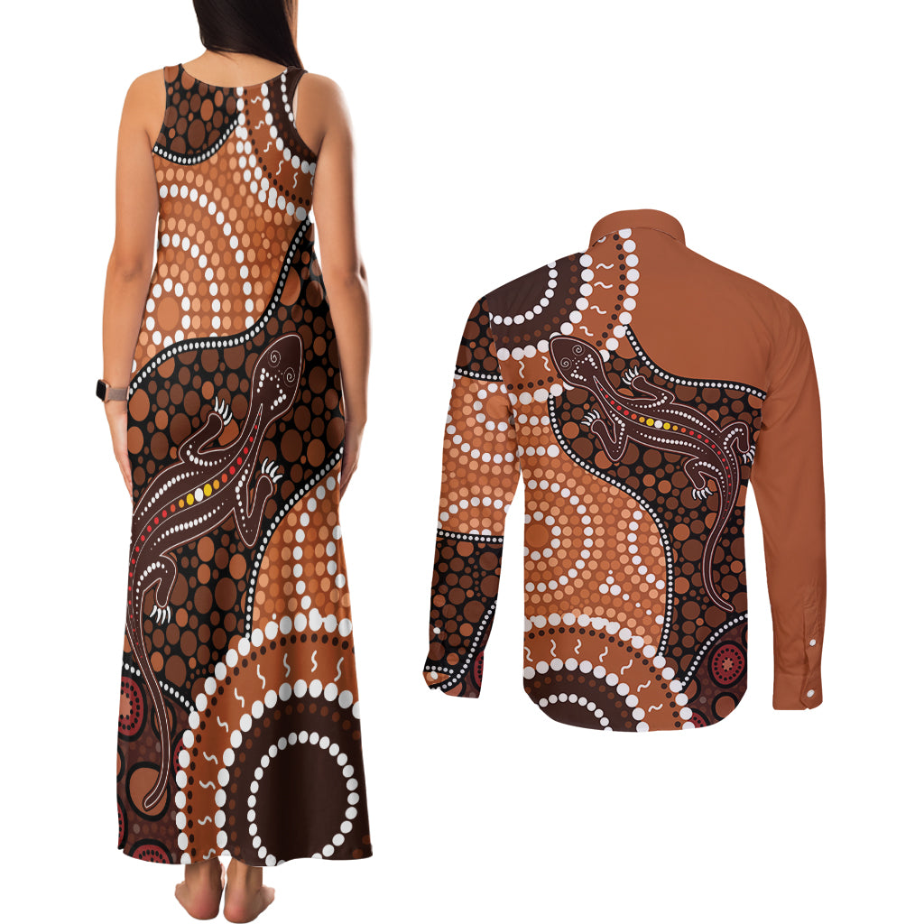 Lizard NAIDOC 2024 Couples Matching Tank Maxi Dress and Long Sleeve Button Shirt Aboriginal Art Style