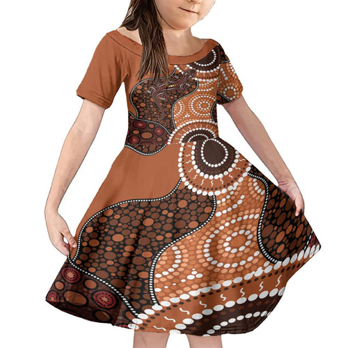 Lizard NAIDOC 2024 Family Matching Long Sleeve Bodycon Dress and Hawaiian Shirt Aboriginal Art Style