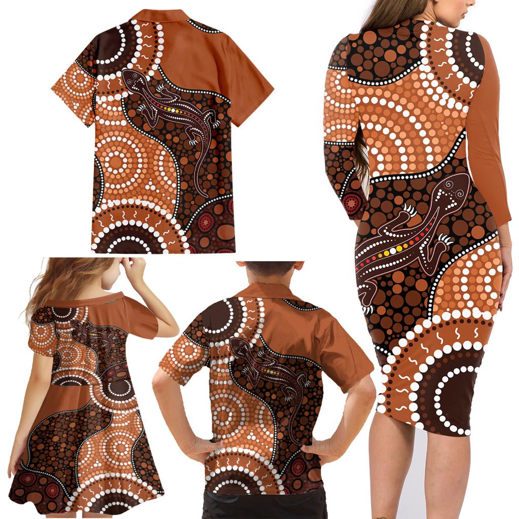 Lizard NAIDOC 2024 Family Matching Long Sleeve Bodycon Dress and Hawaiian Shirt Aboriginal Art Style