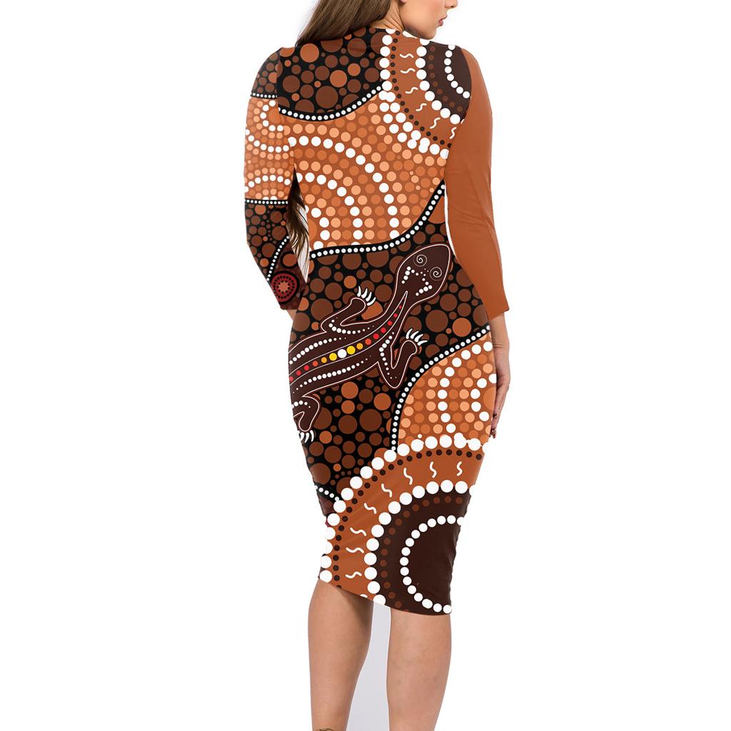 Lizard NAIDOC 2024 Family Matching Long Sleeve Bodycon Dress and Hawaiian Shirt Aboriginal Art Style