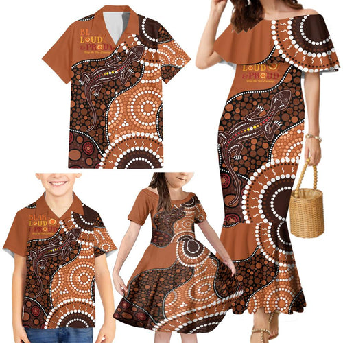 Lizard NAIDOC 2024 Family Matching Mermaid Dress and Hawaiian Shirt Aboriginal Art Style