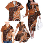 Lizard NAIDOC 2024 Family Matching Off The Shoulder Long Sleeve Dress and Hawaiian Shirt Aboriginal Art Style