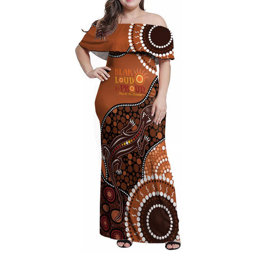 Lizard NAIDOC 2024 Family Matching Off Shoulder Maxi Dress and Hawaiian Shirt Aboriginal Art Style