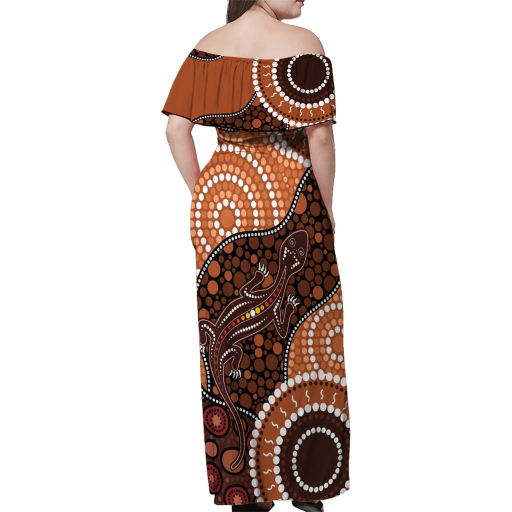Lizard NAIDOC 2024 Family Matching Off Shoulder Maxi Dress and Hawaiian Shirt Aboriginal Art Style