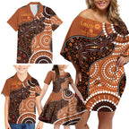 Lizard NAIDOC 2024 Family Matching Off Shoulder Short Dress and Hawaiian Shirt Aboriginal Art Style