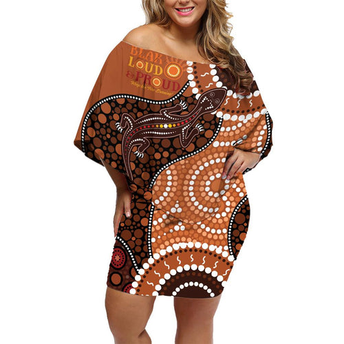 Lizard NAIDOC 2024 Family Matching Off Shoulder Short Dress and Hawaiian Shirt Aboriginal Art Style